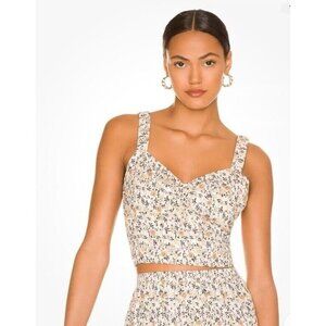 Mink Pink Surrey Crop Top Cream Floral Side Zip Smocked NWT GORGEOUS Small Q
